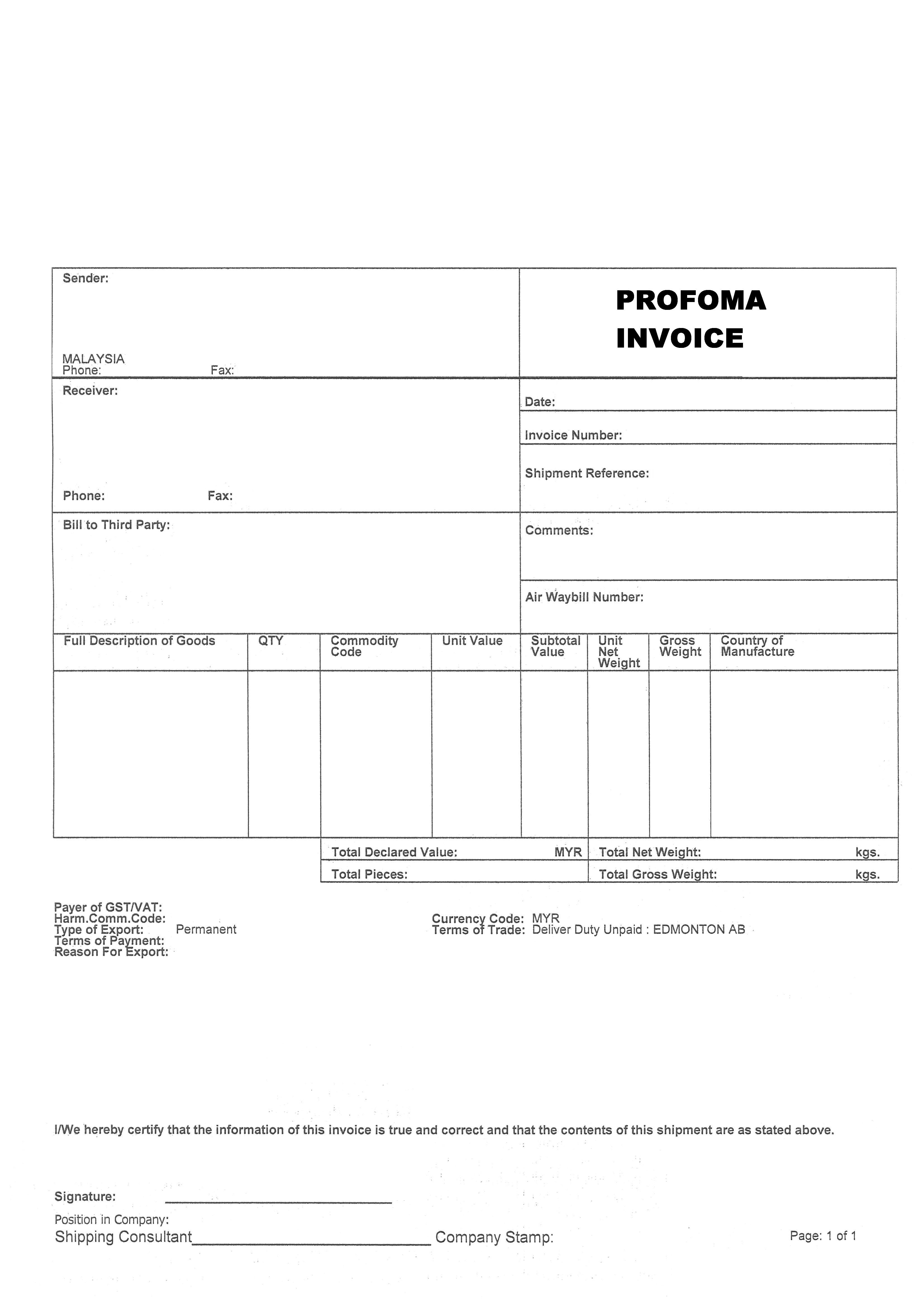 What is a proforma invoice?